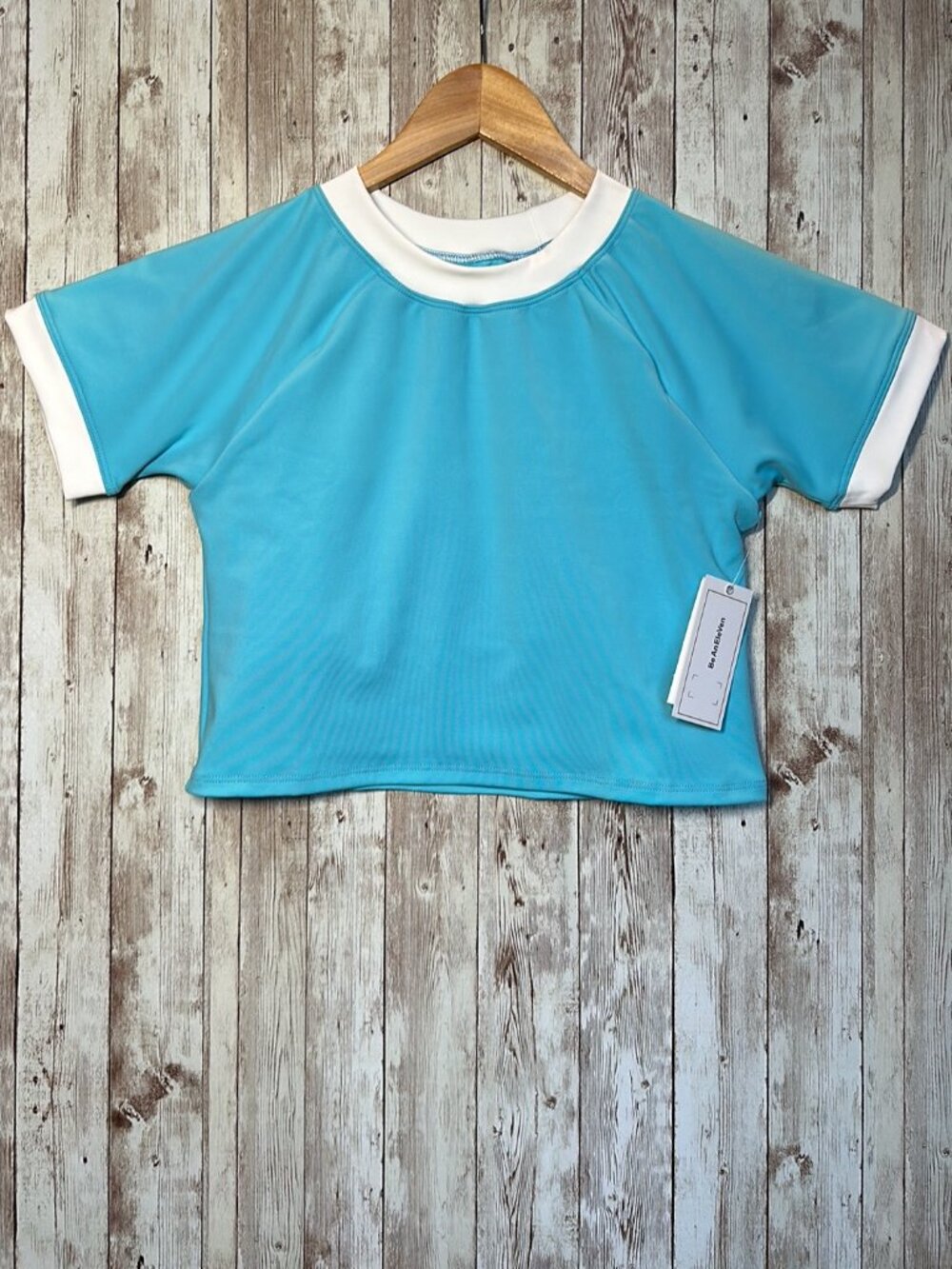 EleVen K-Swiss Workout Tee sz Medium Women Venus Williams Ringer Blue Tennis Fun